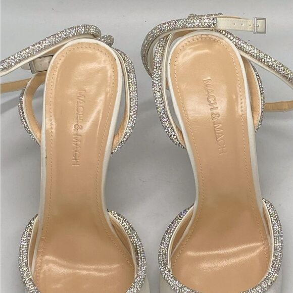 Mach & Mach Crystal Heart 110 Satin Ankle-Strap Pumps size 38 - Picture 7 of 13